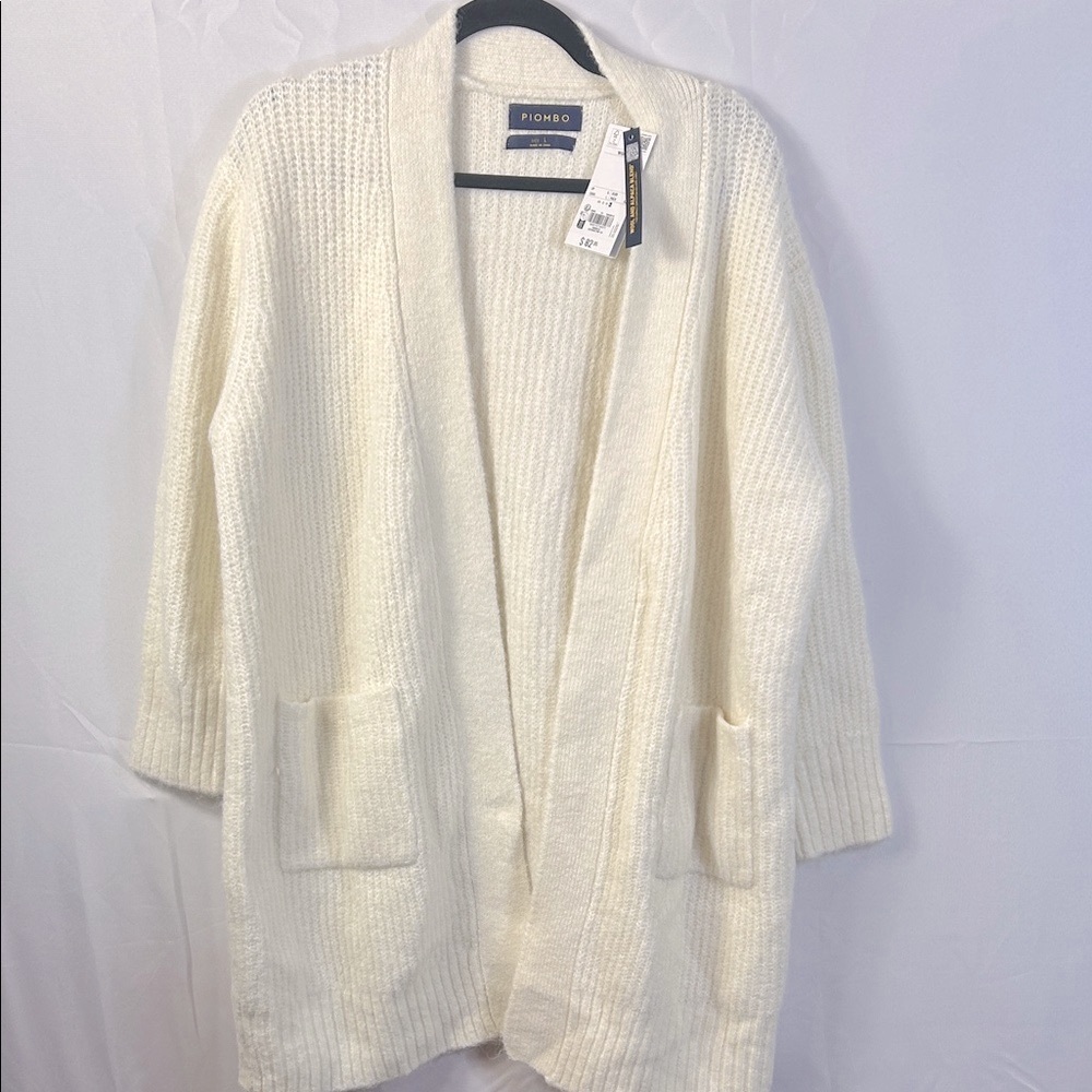 Piombo Wool Alpaca Blend Large Cream Cardigan Sweater with Pockets New